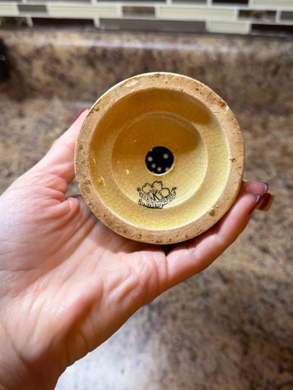 KORO Ceramic Spice Shaker Beige Floral Decorated Rustic Blue Accents